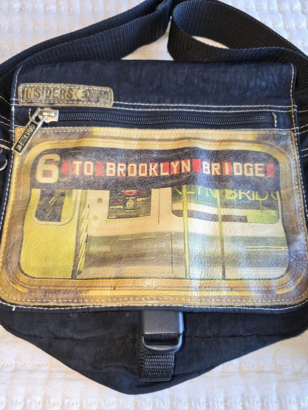 Sigal De-Mayo Art Featured Black Messenger Bag with Brooklyn Bridge Graphic